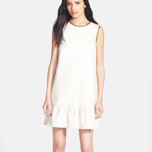 Leather Trim Drop Waist Dress Almond 